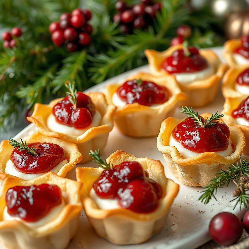 Cranberry brie bites appetizers on a serving tray