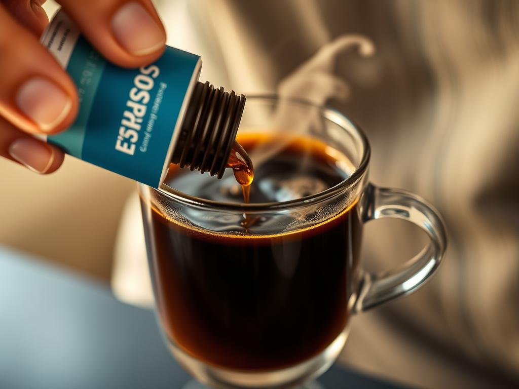 FitSpresso supplement being added to morning coffee FitSpresso supplement being added to morning coffee