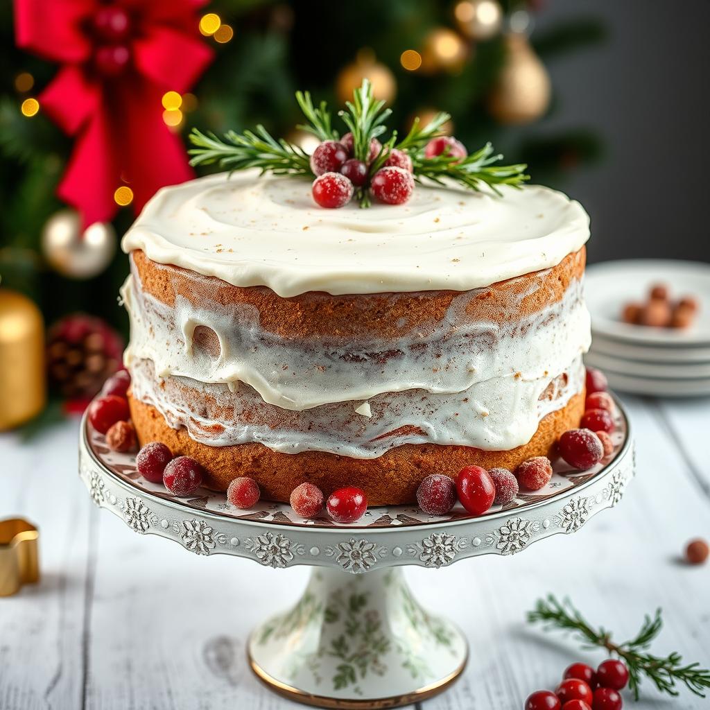 Gluten-free Christmas cake with frosting and decorations