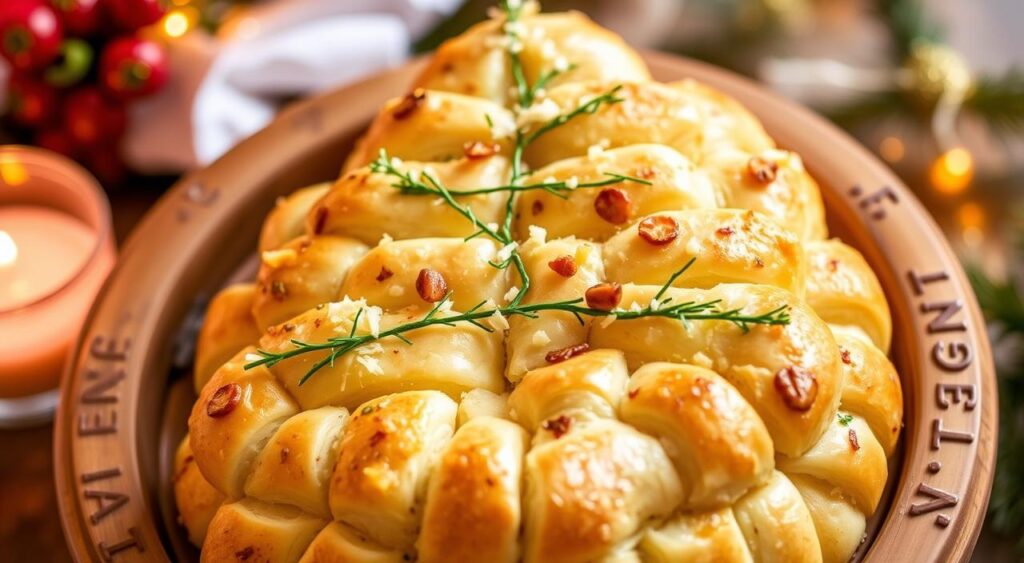 Image of a Christmas Tree Pull-Apart Bread with cheese and garlic