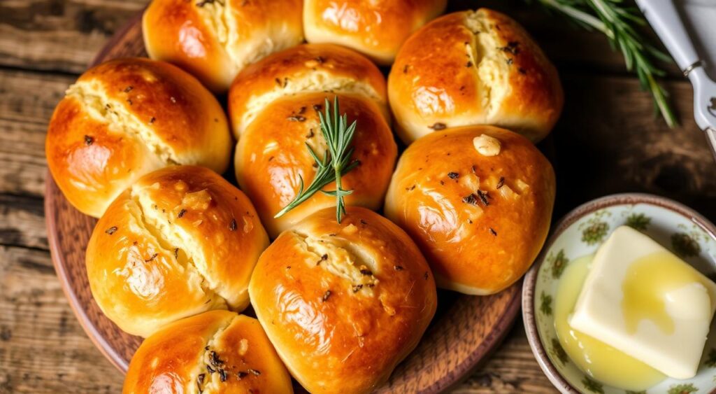Image of a batch of freshly baked rosemary dinner rolls