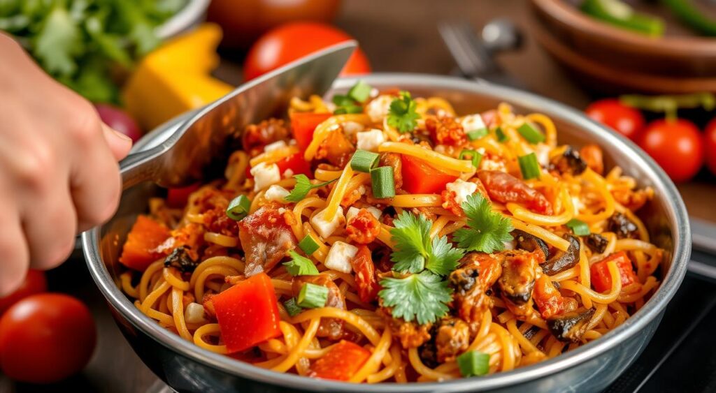 Image of a delicious Mexican dish being prepared quickly