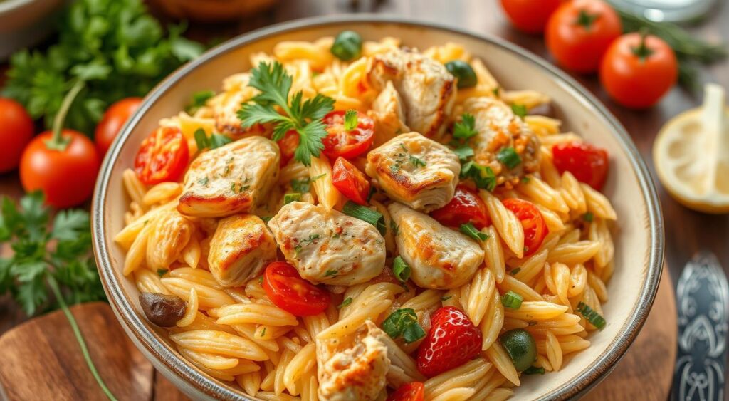 Image of a flavorful one-pot chicken orzo dish