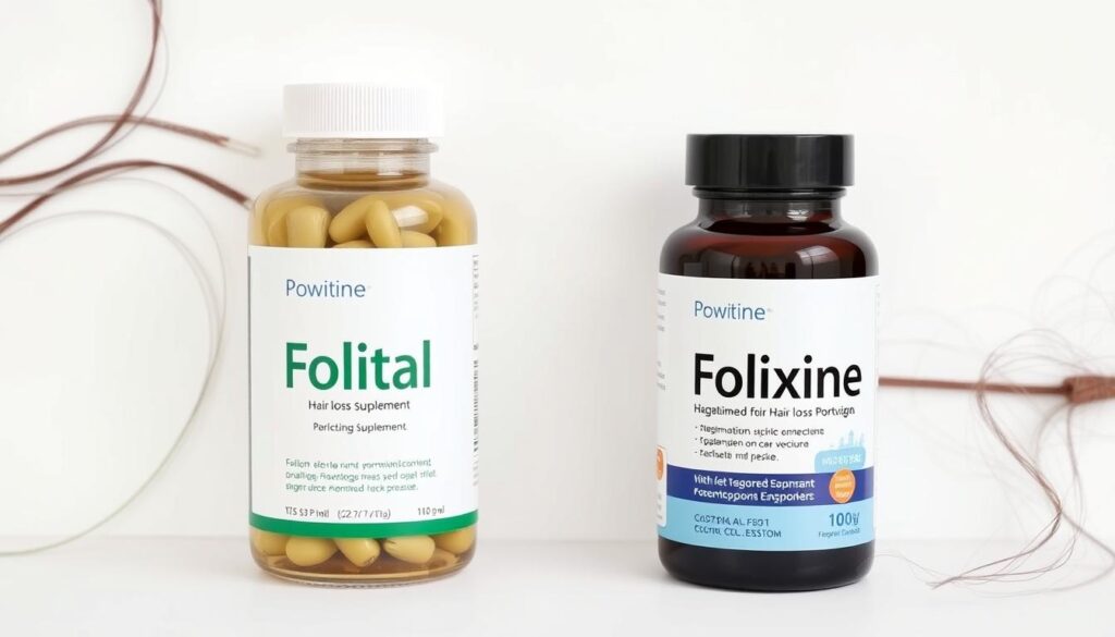 Side-by-side comparison of Folital vs Folixine hair loss supplements