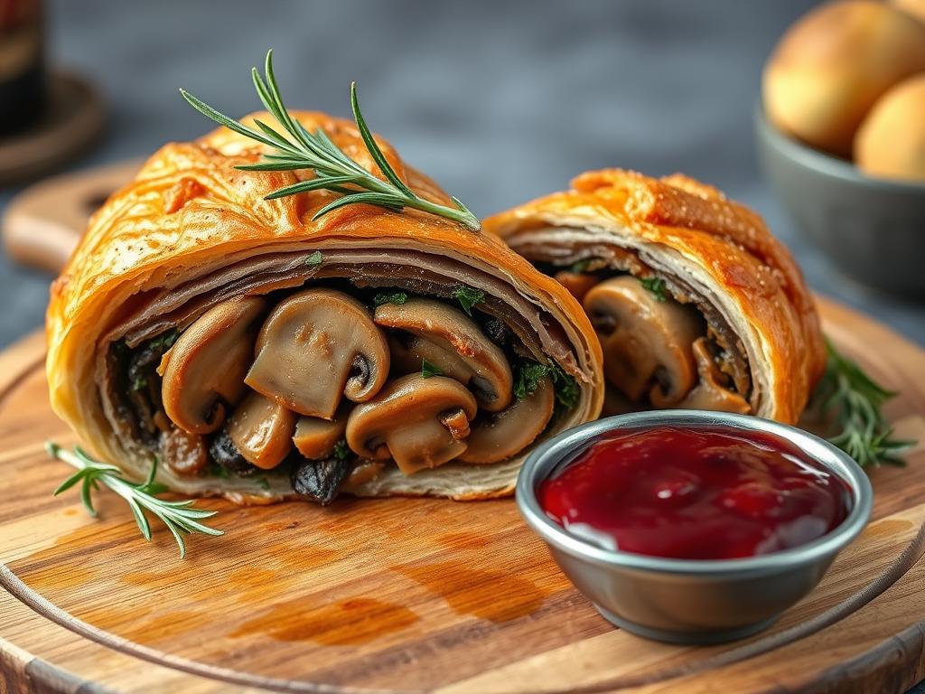 Sliced vegan mushroom and chestnut wellington