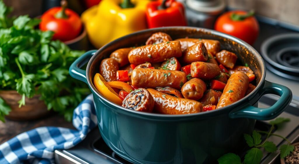 one pot sausage and peppers recipe image