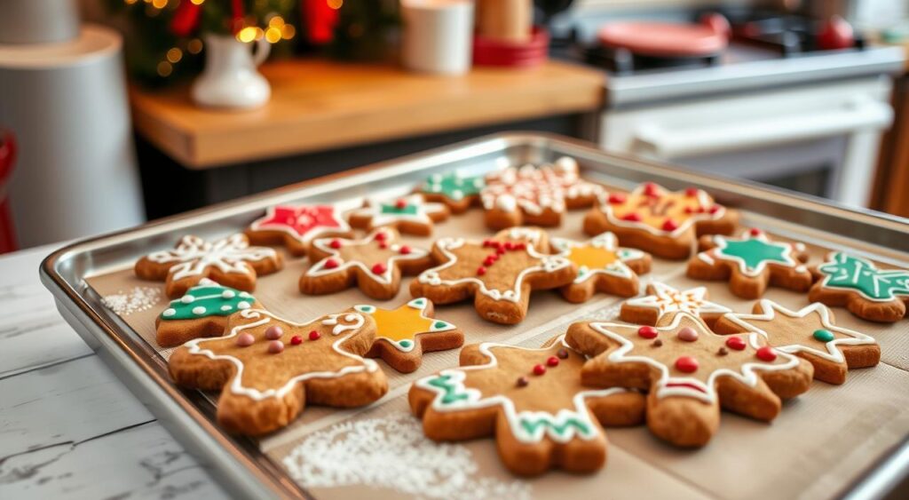 Create an image of keto gingerbread cookies on a baking sheet.