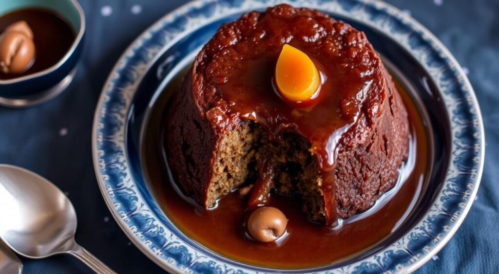 Gluten-free Christmas pudding with brandy sauce